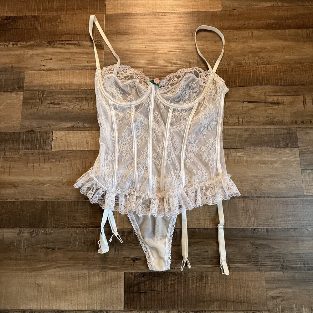 Shirley Of Hollywood Lingerie White Sz Large Lace Corset #21344